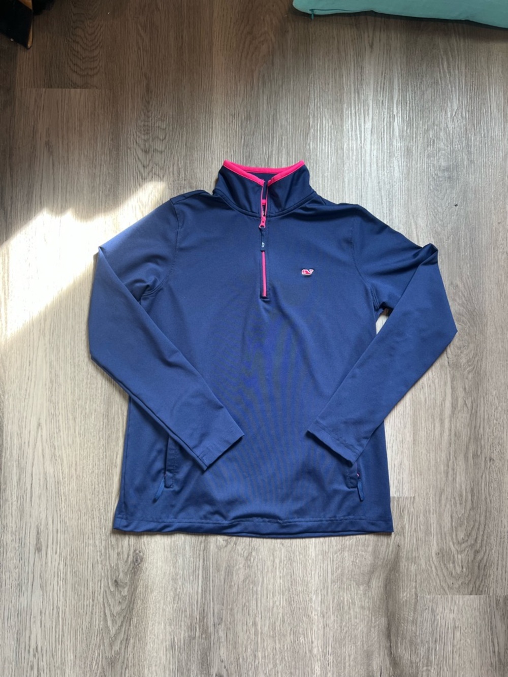 Vineyard Vines Navy Performance Pullover with Pink Trim